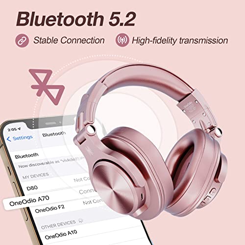 OneOdio A70 Bluetooth Over Ear Headphones, Wireless Headphones w/ 72H Playtime, Hi-Res, 3.5mm/6.35mm Wired Audio Jack for Studio Monitor & Mixing DJ Guitar AMP, Computer Laptop PC Tablet - Rose Gold - color: Rose Gold