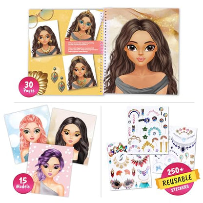 Jewelry Sticker Book for Girls 2 Pack 250+ Stickers | Reusable fashion stickers let kids mix and match dress-up looks and create DIY jewelry designs across two activity books - color: Multipack - 2pcs Stylish Jewelry