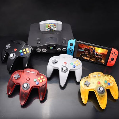 2 Pack Wireless N64 Controller for Switch 1 & 2, N64 Console, Gunmetal/Red | (Built-in Vibration) (Rechargeable) (3D Analog Stick), 2.4 GHz USB & N64 Receiver Made for Switch Online, Windows PC, macOS - color: Two Pack Gunmetal Grey/Clear Red