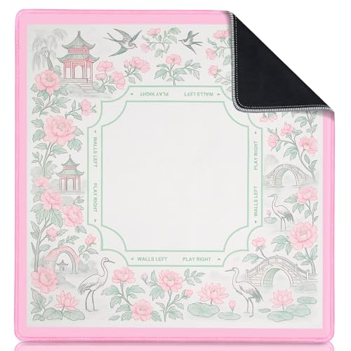 Chinoiserie Mahjong Mat for Table, 31.5" x 31.5" Pink Anti Slip and Noise Reduction Multi Purpose Pretty Gaming Mat for Poker, Card, Dominoes, Board & Tile Games, Mahjong Gift with Carrying Bag - style: Garden