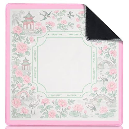 Chinoiserie Mahjong Mat for Table, 31.5" x 31.5" Pink Anti Slip and Noise Reduction Multi Purpose Pretty Gaming Mat for Poker, Card, Dominoes, Board & Tile Games, Mahjong Gift with Carrying Bag - style: Garden