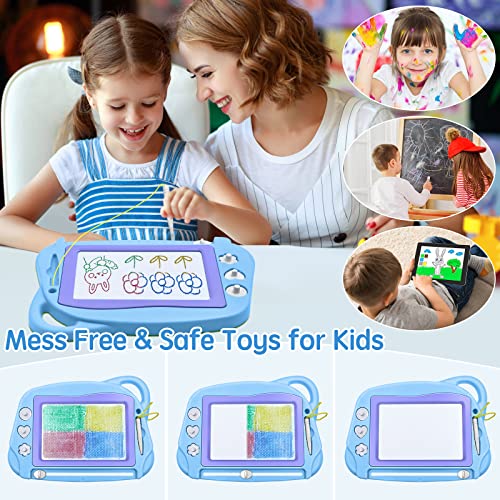 AiTuiTui Magnetic Drawing Board Mini Travel Doodle, Erasable Writing Sketch Colorful Pad Area Educational Learning Toy for Kid/Toddlers/Babies with 3 Stamps and 1 Pen (Sky Blue) - color: Skyblue