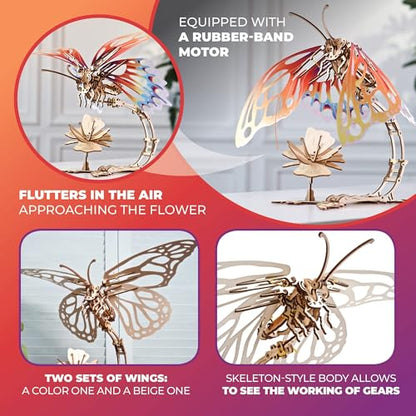 Ugears Wooden 3D Puzzles for Adults - Butterfly Puzzle Mechanical Model Kit - 3D Wood Puzzles Adult Automaton - Kinetic Sculpture Models for Adults to Build Butterfly Kit DIY Miniature Kit - 161 Pcs - style: Butterfly
