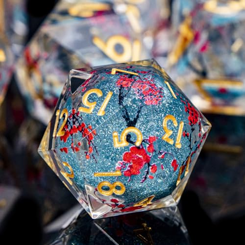 Plum Blossom DND Dice Blue Liquid Core Dice Set with Metal Box, Handmade Sharp Edge Dice D and D Polyhedral Dice for use with D&D RPG Role Playing Game ﻿ - color: Qs-08