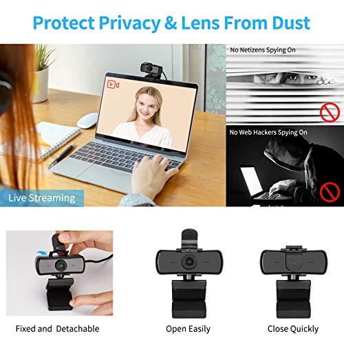 1080P HD Webcam with Microphone and Privacy Cover, USB Plug & Play Computer Camera, 120° Wide Angle Fixed Focus Web Camera for Video Conferencing, Online Learning, Streaming and Gaming