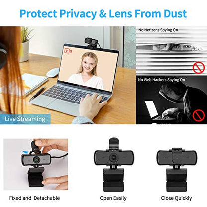 1080P HD Webcam with Microphone and Privacy Cover, USB Plug & Play Computer Camera, 120° Wide Angle Fixed Focus Web Camera for Video Conferencing, Online Learning, Streaming and Gaming