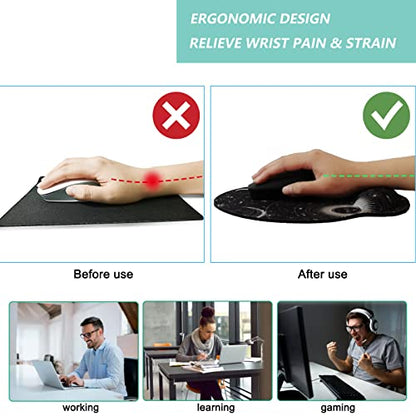 Mouse Pad with Wrist Support, Ergonomic Mouse Pad with Memory Foam Wrist Rest Cushion, Non-Slip Rubber Base Gaming Mice Pad for Home Office Computer Laptop, Moon Phase - color: Q-moon phase