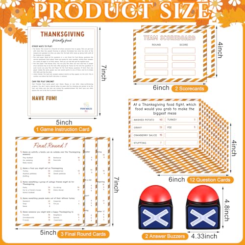 Syhood Thanksgiving Friendly Feud Game with 2 Answer Buzzer, Friendsgiving Family Card, Family Trivia Quiz Game Night for Party Office Adults Large Groups Teams - style: Thanksgiving