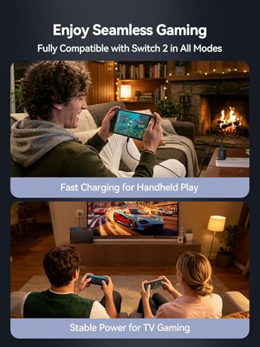 NEWDERY for Nintendo Switch 2 Charger 65W AC Power Adapter Foldable Plug | 5FT PD 3.0 Fast Charging,Replacement for OEM Switch 2, for Steam Deck Charger,4K TV Dock Supported
