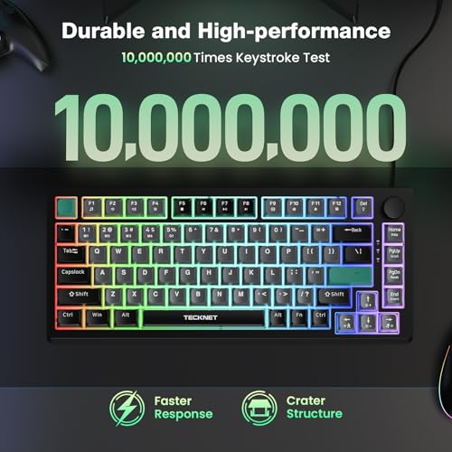 TECKNET 75% Compact Gaming Keyboard, 82-Key RGB Backlit Wired Keyboard with 26-Key Anti-Ghosting, Quiet Responsive Keys, Ergonomic Design, USB Plug & Play Keyboard for PC, Laptop, Gaming & Office
