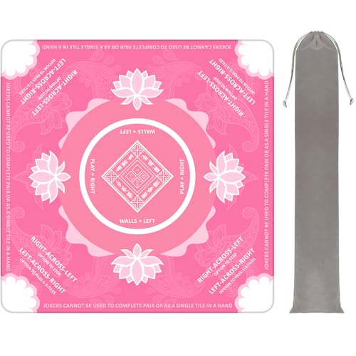 Mahjong Mat for Table,31.5 * 31.5in 3mm，Non-Slip, Silent. | Mahjong Mat with Rules with Storage Bag， Reduction Gaming Mat for Mahjong, Poker, Board Games, Dominoes(Pink) - color: Pink