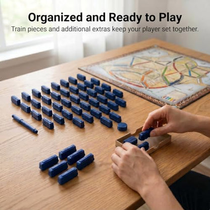 Replacement Train Pieces Compatible with Ticket to Ride (Blue) | Includes 45 standard train tokens, one marker and additional spare trains. - color: Blue
