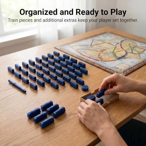 Replacement Train Pieces Compatible with Ticket to Ride (Blue) | Includes 45 standard train tokens, one marker and additional spare trains. - color: Blue