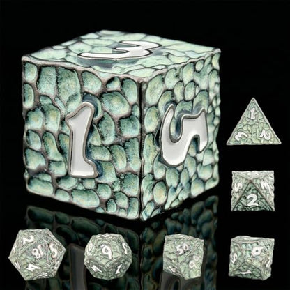 Haxtec Black Green Metal DND Dice Set Polyhedral D&D Dice with Leather Dice Bag Compatible with Dungeons and Dragons Gifts TTRPG Metal Dice Gamer Gift for DND Players Masters - color: Black Green White