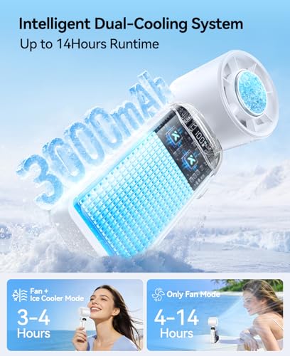 KIMMOO Handheld Portable Turbo Fan with Ice Cooler, Powerful 21000 RPM, Speed (1-199), Up to 14Hrs Cooling, Rechargeable Personal Fan, Small Pocket Hand Fans for Travel/Outdoor/Home/Office (White) - color: White