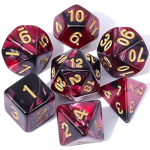 CiaraQ 7pcs Polyhedral Dice Set for Dungeon and Dragons MTG Table Games | Acrylic RPG Dice for D&D with Black Velvet Bag – Burgundy & Black Swirl – Standard Size – Ages 14+ - color: Wine Red & Black Swirl