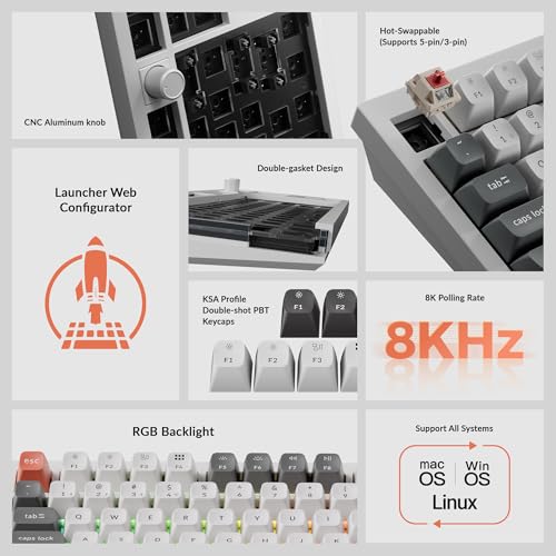 Keychron Q3 Ultra Wireless Mechanical Keyboard 8KHz Polling Rate, TKL 2.4G/Bluetooth 5.3/Wired Up to 660 Hours Long Battery Life, Hot-Swappable Aluminum RGB Gaming ZMK for Mac/Windows/Linux-White