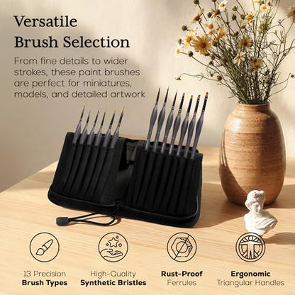 Miniature Paint Brushes Set of 13, Detail Brushes for Acrylic, Oil, Watercolor, Nail Art, Mixed Media Art, Model Painting, Miniature Painting, Face & Fantasy Art, Paint by Numbers Kit