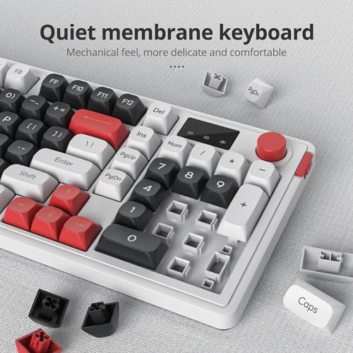 Owpkeenthy 98 Keys Gaming Keyboard with Knob, 96% Gasket Mouted Wireless Quiet Mechanical Feeling Membrane Keyboard RGB 3-Mode Wired/Bluetooth 5.0/2.4G for for Laptop Desktop(98 Black) - color: 98 Black