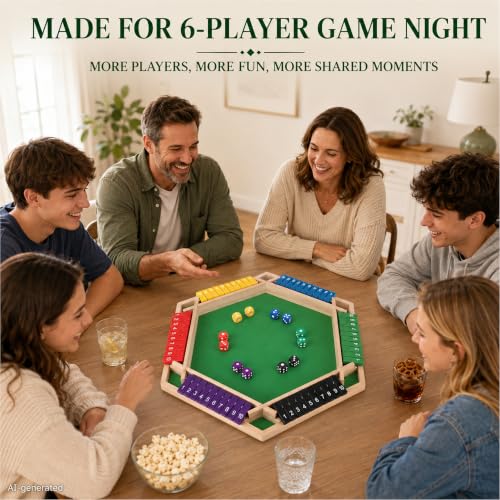 Shut The Box Game, 6 Player Wooden Hexagon Board, 12 Dice Game | 6-player Shut The Box wooden hexagon math board with 12 dice for adults,family nights, parties, pubs and group strategy play - color: 1-6 Players