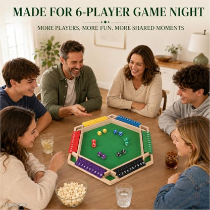 Shut The Box Game, 6 Player Wooden Hexagon Board, 12 Dice Game | 6-player Shut The Box wooden hexagon math board with 12 dice for adults,family nights, parties, pubs and group strategy play - color: 1-6 Players