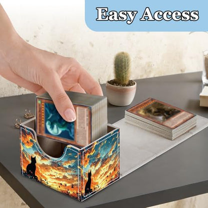 Commander Deck Box for Trading Cards - Fits 100+ Double Sleeved Cards, PU Leather MTG TCG Storage Case with Strong Magnetic Closure, Cat Watching Sky - color: Cat Watching Sky