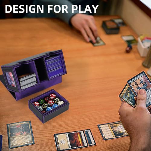AFIING MTG Commander Deck Box 200 Double Sleeved Cards Storage, 3-in-1 Magnetic Card Case Organizer for Magic: The Gathering TCG CCG, 4 Dividers & 2 Toploaders Black/Purple - color: Black purple