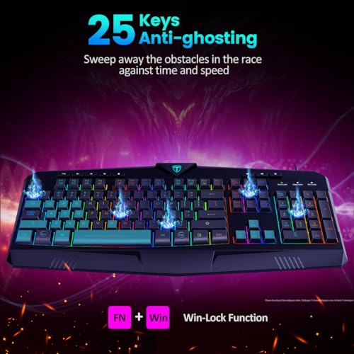 Gaming Keyboard, Full Size RGB Backlit Quiet Computer Keyboard, Wrist Rest, Silent Keys, Multimedia Keys, Anti-ghosting, Waterproof Light Up USB Wired Keyboard for PC Mac Xbox Gamer Office | Quiet Computer Keyboard, Wrist Rest, Silent/Multimedia Keys, Ant