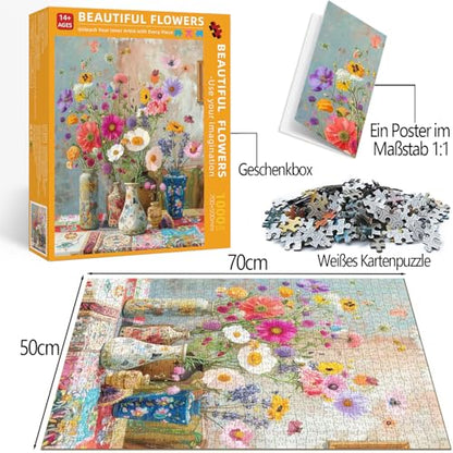 Puzzles for Adults 1000 Pieces Flowers, Puzzle 1000 Pieces, 1000 Piece Puzzle for Adults Suitable for Home Décor with 1:1 Poster Dust Free Jigsaw Puzzles (27.5"X19.6")