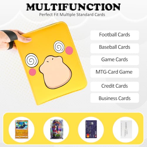 4 Pockets Trading Card Binder, 400 Card Holders with 50 Removable Sleeves, Portable Card Binder Album with zipper, Card holder Book for Game, Sport Collection (Dark yellow) - color: Dark yellow