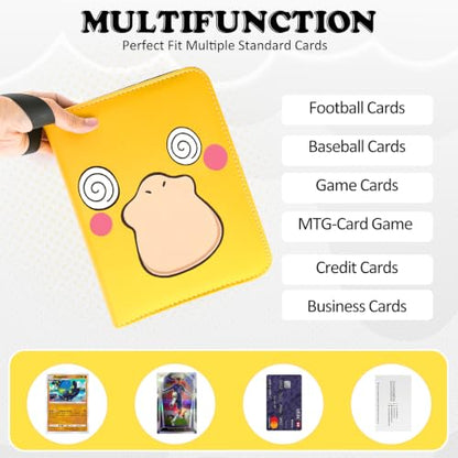4 Pockets Trading Card Binder, 400 Card Holders with 50 Removable Sleeves, Portable Card Binder Album with zipper, Card holder Book for Game, Sport Collection (Dark yellow) - color: Dark yellow