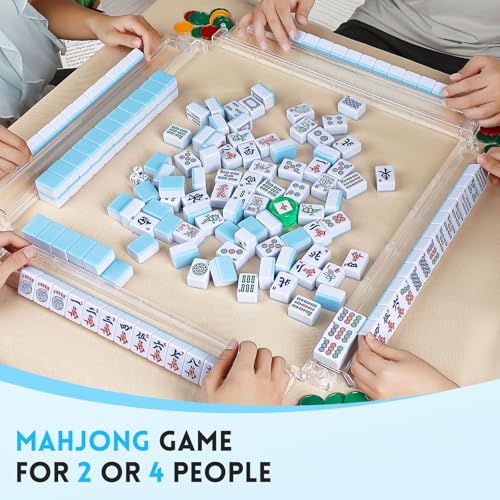 Suncle American Mahjong Tile Set X-Large 166 Blue Back Tiles 1.4" Large Size Tile with Carrying Travel Case, English Manual, Pro Complete Mahjongg Game Set - color: Blue Back-1.4inch