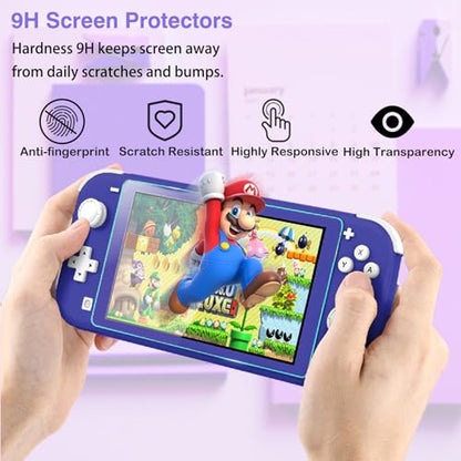TIKOdirect Carrying Case for Switch lite, Shockproof Portable Travel Bag with Glitter Galaxy cover, Screen Protectors and Cute Leaf Thumb Grips Caps, Purple - color: Leaf Purple