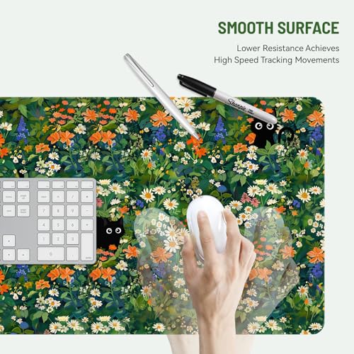 Mousepad Desk Mat Gaming Large Keyboard Cute Office Desktop Computer Laptop Cat Flawer XXL Long Giant Big Kawaii Aesthetic Girly Pretty Design Women Girl Gamer Oversized Wide 30x12'' Mousepad - color: Cat Garden