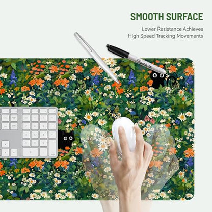 Mousepad Desk Mat Gaming Large Keyboard Cute Office Desktop Computer Laptop Cat Flawer XXL Long Giant Big Kawaii Aesthetic Girly Pretty Design Women Girl Gamer Oversized Wide 30x12'' Mousepad - color: Cat Garden