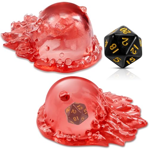 Deekin Translucent Cube Dice Storage with 7 Polyhedral Dice Set, Resin Cube Holder for TTRPG Tabletop Role Playing Game Fantasy Tabletop Gaming(Pink) - color: Pink