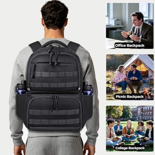 HILOMON Backpack with Insulated Lunch Compartment Cooler Bookbag Combo | 17" Laptop Compartment, USB Charging Port, Chest Strap, Anti-Theft Pocket, 2-in-1 Insulated Cooler Lunchbox Work Backpackbag