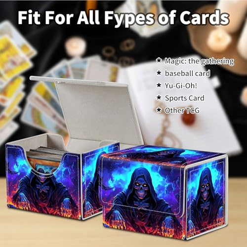 Stylish MTG Deck Box for 110+ Cards, Magnetic Commander Deck Case with Bonus Game Card Pouch, Durable Storage for TCG and Sleeved Magic Cards, Grim Skulls - color: Grim Skulls