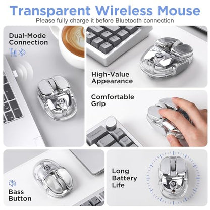 Q9 Wireless Mouse, 2.4G/BT Dual Mode, 4 Adjustable DPI (800-4800), Ultra-Quiet Click, Bluetooth Mouse with RGB Breathing Light, 500mAh Long Battery, Portable for PC/Laptop/Mac/Tablet(Silver) - color: Silver