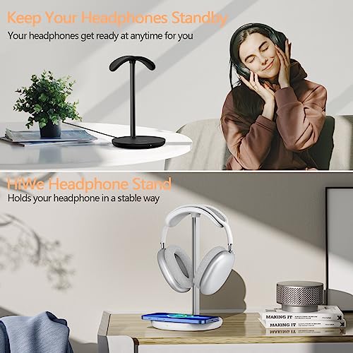 Headphone Stand with Wireless Charger, Gaming Headset Holder Hanger Rack 2 in 1 Wireless Charging Station Dock for iPhone 15/14/13/12/11 Series, AirPods Pro/3/2 and Desk All Headphones, White - color: White