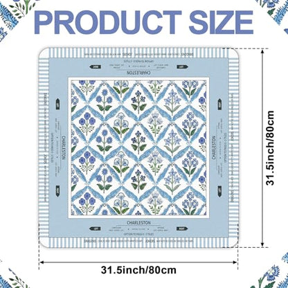 Tegeme Chinoiserie Mahjong Mat 31.5x31.5 Inch Blue Flower Mahjong Mat | Anti Slip Noise Reduction Multi Purpose Game Table Cover Non-Slip Noise Reduction Gaming Rug for Mah Jong Card Board Tile - size: 31.5" X 31.5", style: Blue Flower
