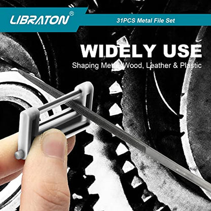 LIBRATON 31PCS Metal File Set, Metal Files, 12 Needle Files | For Metal, Steel, Wood, Metalworking, Woodworking, Hobby & Crafts, with Riffler File, 12 Sandpapers, Steel Brush, Carry Case - style: Metal File-31PCS