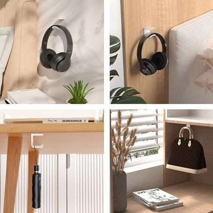 HomeMount Headphone Hook - Adhesive Gaming Headphone Stand Hanger, For Most Headphones - White (2-Pack) - color: White-2P
