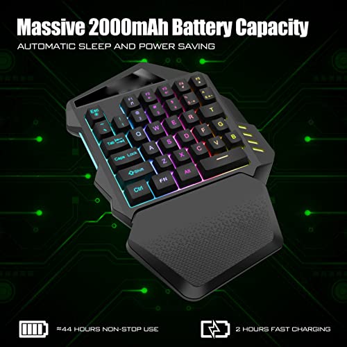 2.4G Wireless One Handed Gaming Keyboard, 35 Keys RGB Gaming Keypad with Recessed Keycaps, Compact Single Hand Keyboard for Computer, ABS Mini Mechanical with 2000mAh