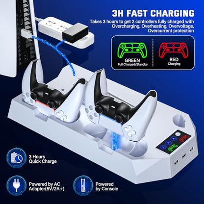 PS5 Slim Cooling Station with Controller Charging Station for PlayStation 5 Console Slim&Standard Disc/Digital, PS5 Cooling Stand Accessories with Cooler Fan/3 USB Hubs/Media&Headset Holder/Screw - color: Fit 2023 PS5 Slim+2020 PS5