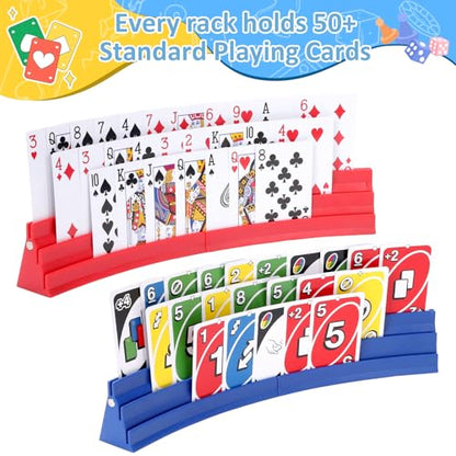 Expandable Plastic Card Holder, Set of 4 - Upgradeable Design for Seniors, Arthritis, Small Hands, UNO, Poker and All Card Games - color: Red+blue-black(4 Pack)
