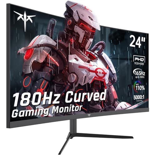 KTC 24 Inch Curved Gaming Monitor, 180Hz FHD 1080P, Adaptive-Sync | 3000:1 Contrast, 99% sRGB Frameless Computer Monitor, HDMI, DisplayPort, Wall Mountable/Tilt Adjustable, H24S17 - color: Black, size: FHD 180Hz Curved