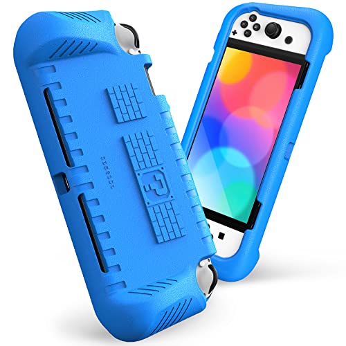 FINTIE Kid-Friendly Ultraligh Case for Nintendo Switch OLED Model (2021) | Game Card Slots, Ergonomic Grip Design, Lightweight EVA Foam, Anti-Scratch Protective Grip Case Cover, Blue - color: Blue