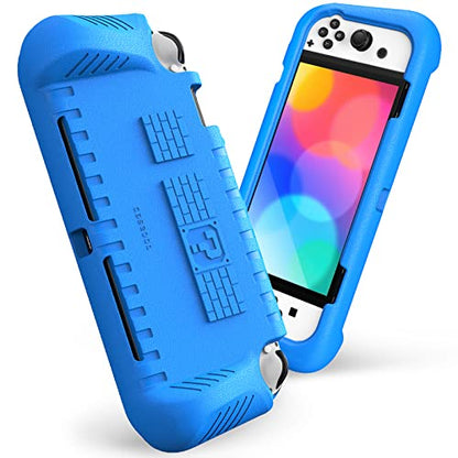 FINTIE Kid-Friendly Ultraligh Case for Nintendo Switch OLED Model (2021) | Game Card Slots, Ergonomic Grip Design, Lightweight EVA Foam, Anti-Scratch Protective Grip Case Cover, Blue - color: Blue
