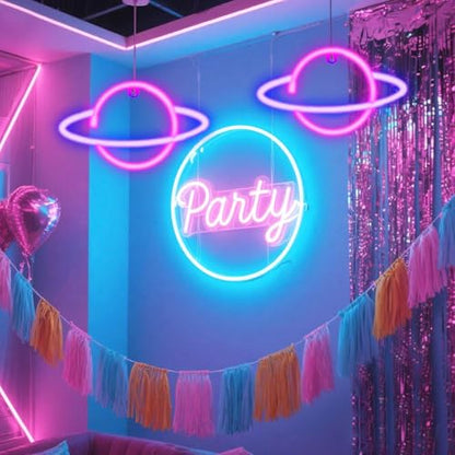 Planet Neon Sign for Wall Decor, Outer Space Night Light | USB or Battery Operated, Pink/Blue Planet Led Lighted Sign, for Bedroom, Gaming Room, Party Time, Kids Gifts